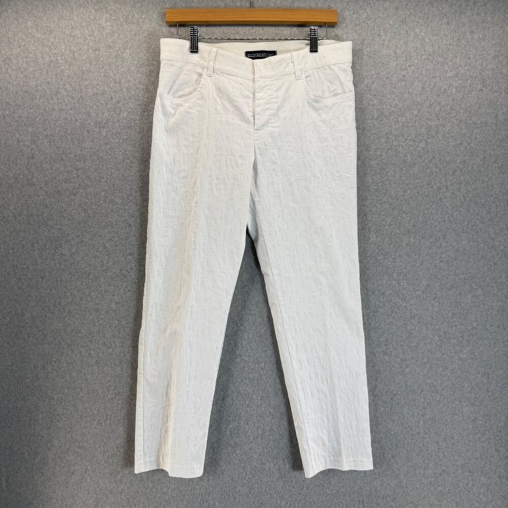 Equestrian Womens White Stretch Pants Textured Straight Leg Ankle‎ Size Medium